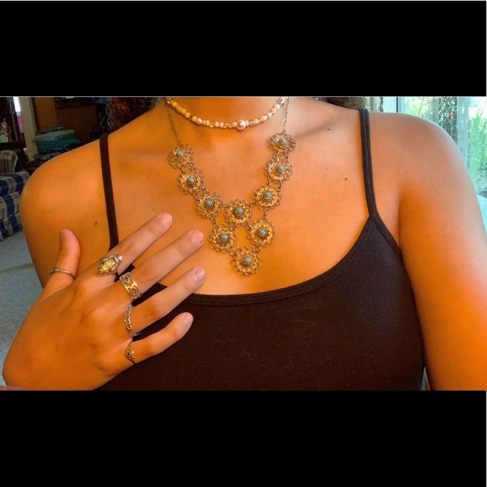 turquoise middle eastern inspired necklace, 16 in.